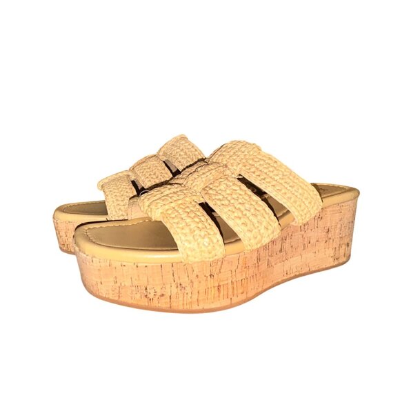 J.Crew Toasted Natural Raffia Woven Caged Platform Wedges Size 6 - Picture 1 of 7